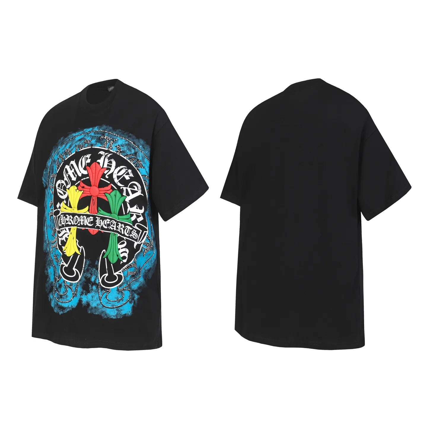 P170 Chrome Hearts CH Chrome Hearts Colorful Horseshoe Sanskrit Hot Diamond Letters Printed Short Sleeve T-shirt Uses direct injection imported machine printing. All hardware and accessories are milled and customized. Correctly configured. Black 2025 Chrome Hearts genuine packaging. 260 grams of custom-dyed double yarn cotton. Large version. Loose and stylish. Differentiated from low version, slim and long version with upper body and raised hips. 100% commitment: top quality. Not fast food. Highest version on the market. Top quality - different from ordinary versions on the market. If you care about quality, you should also respect the price. Absolutely 0 after-sales service and 0 return rate so far. It’s hard not to love the style - 260g double yarn cotton custom dyed fabric - Correct high-density main mark, washed tag, hand-sewn
